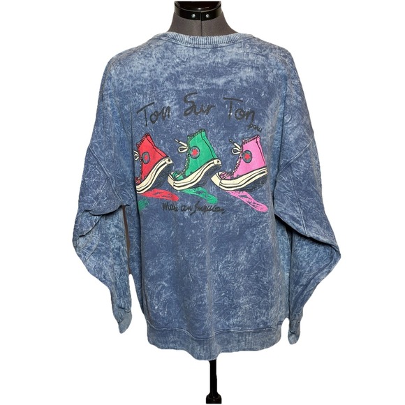 Ton Sur Ton Other - VTG 90s Ton Sur Ton Acid Wash Distressed Graphic Sweatshirt Sneakers L XL C48"